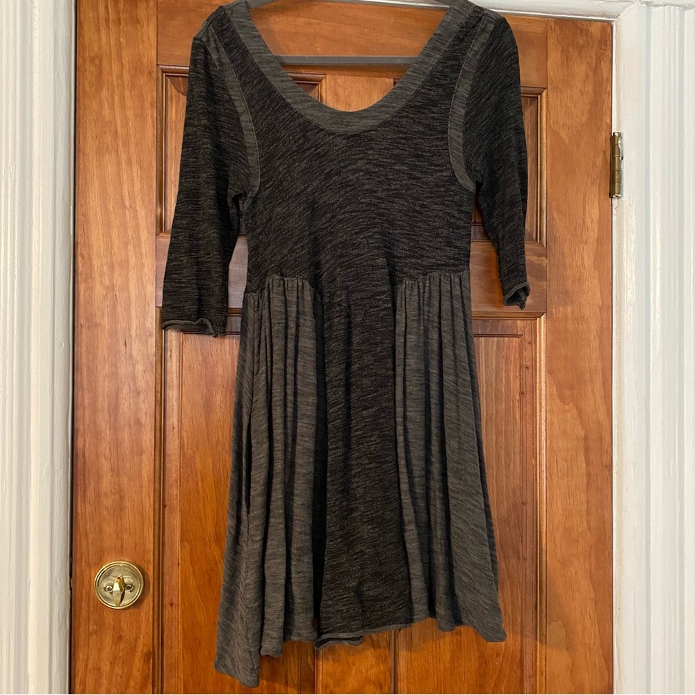 Free People Beach Good Morning Sunshine Dark Grey Heathered 3/4 Sleeve Dress